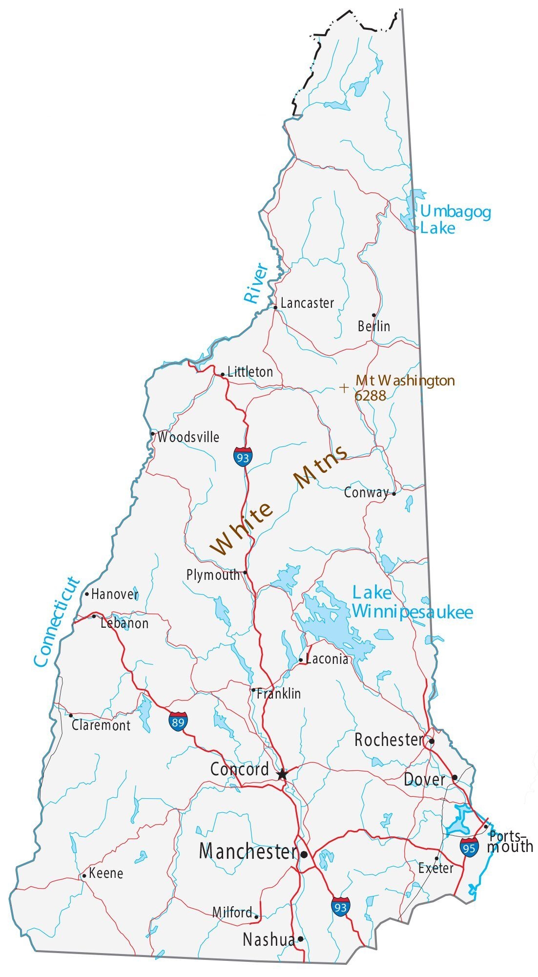 Map Of New Hampshire Cities And Roads GIS Geography