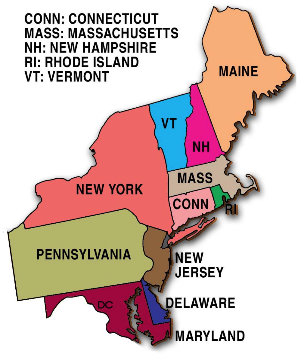 Northeast States And Capitals Map Printable
