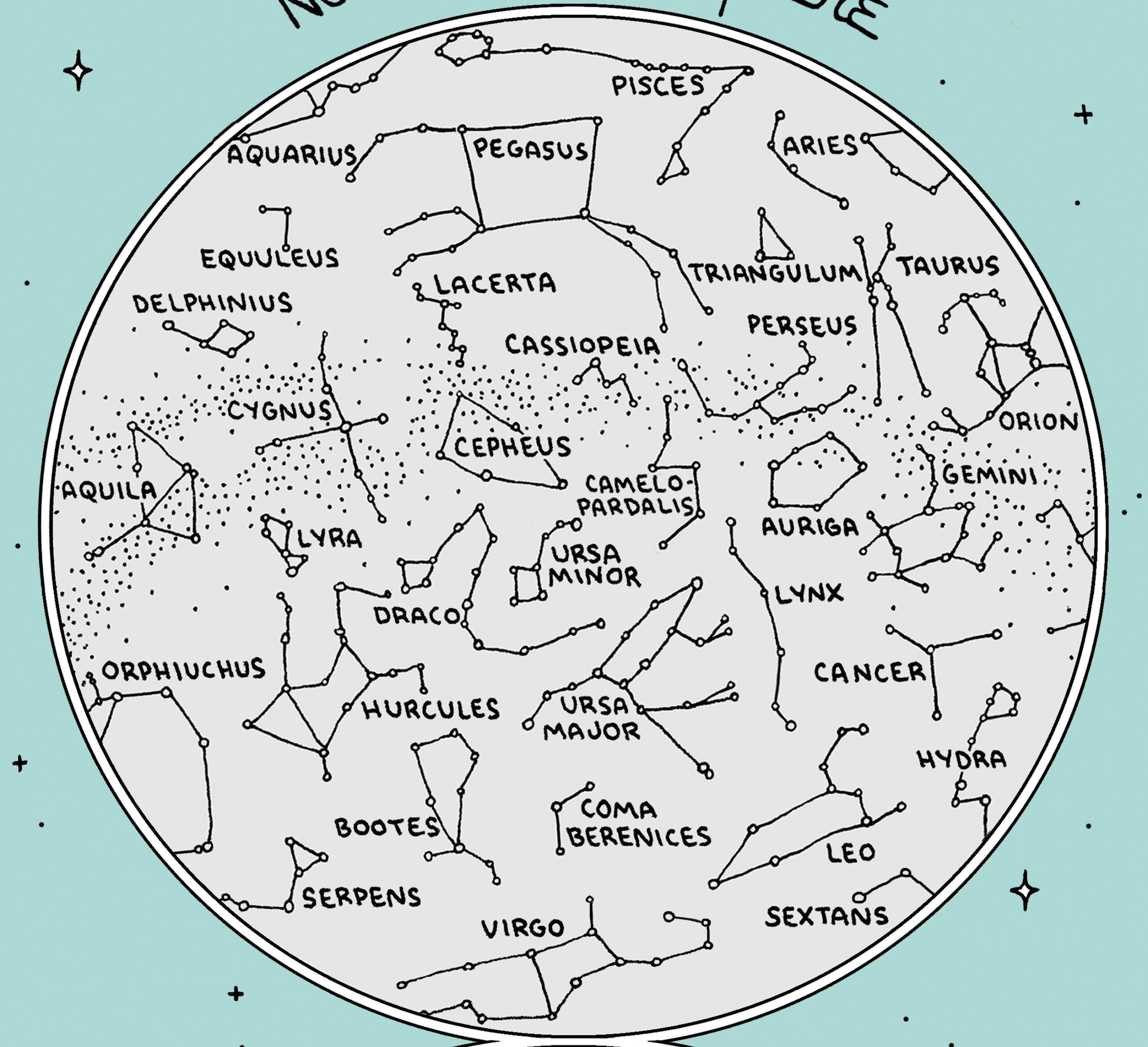 Map Of The Constellations Star Chart Hand drawn Digital 