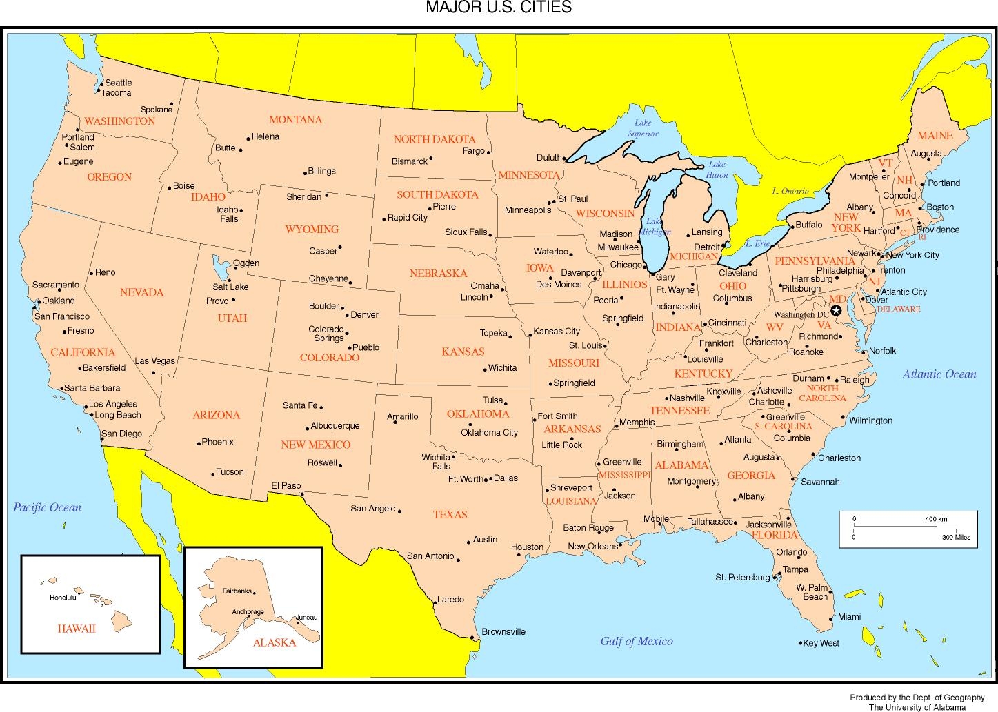 Full Page Printable Us Map With Cities