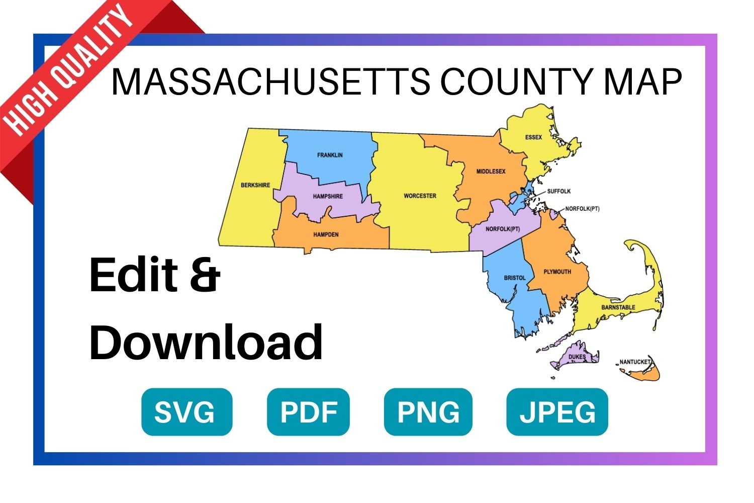 Massachusetts County Map Editable Printable State County Maps