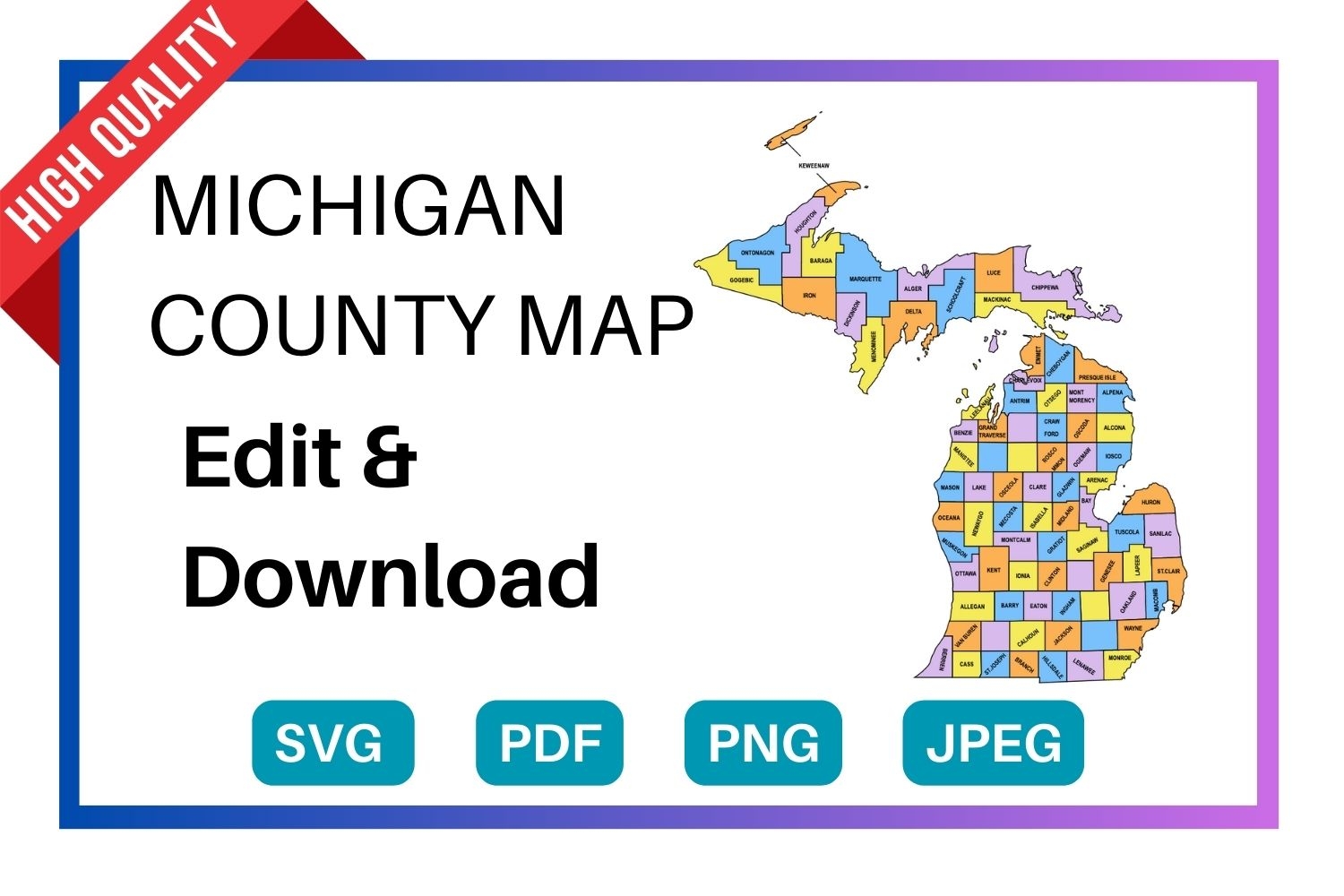 Michigan County Map Editable U0026 Printable State County Maps