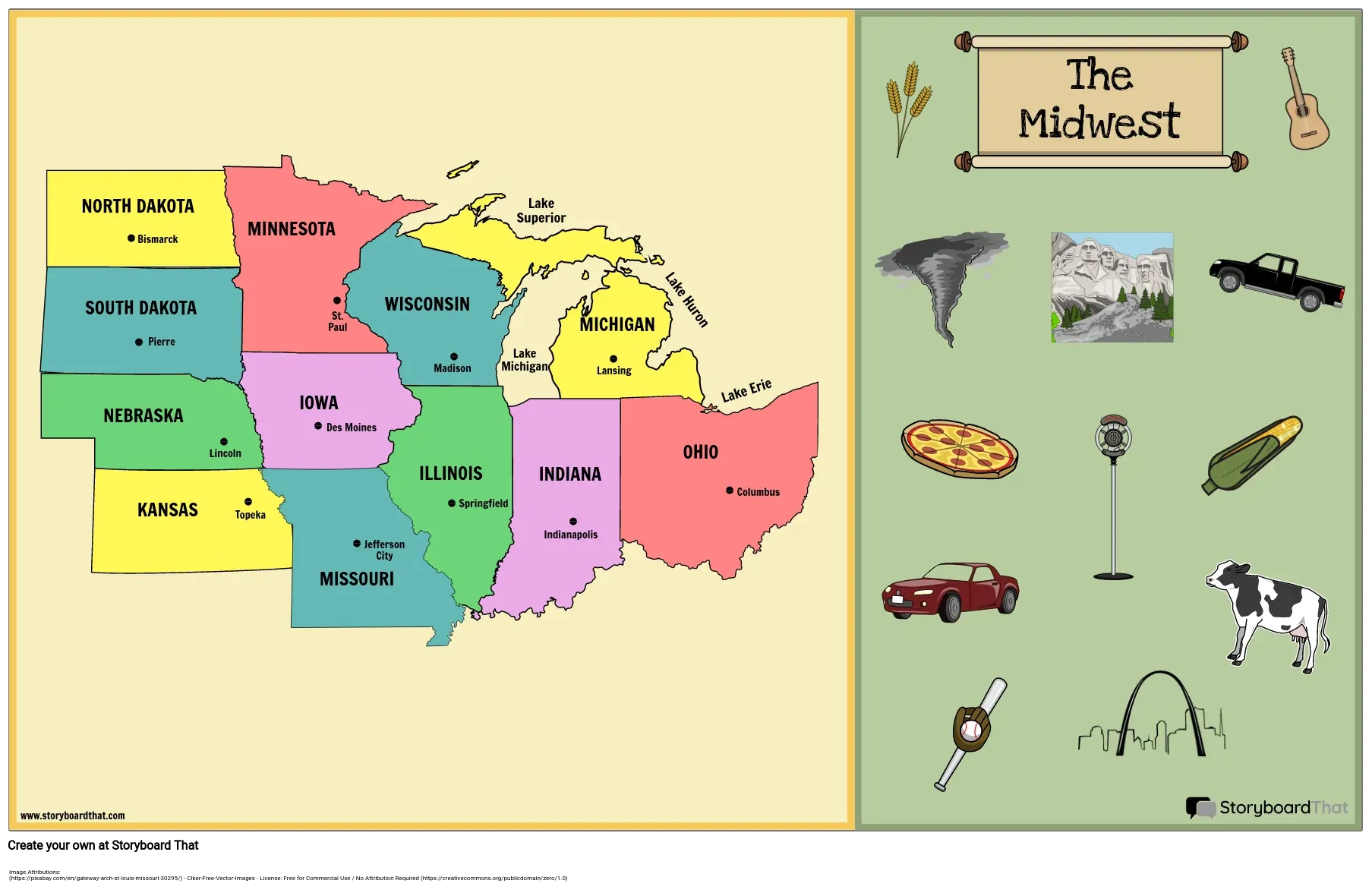 midwest region map activity label capitals u0026 imagery