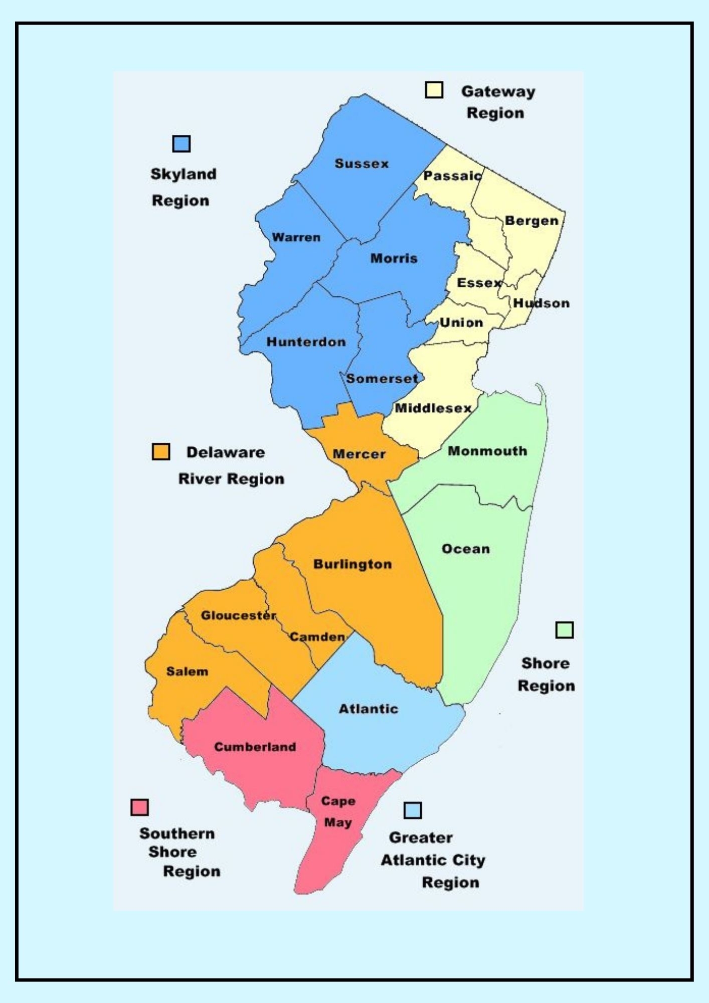 Printable Map Of New Jersey Printable Map Of New Jersey
