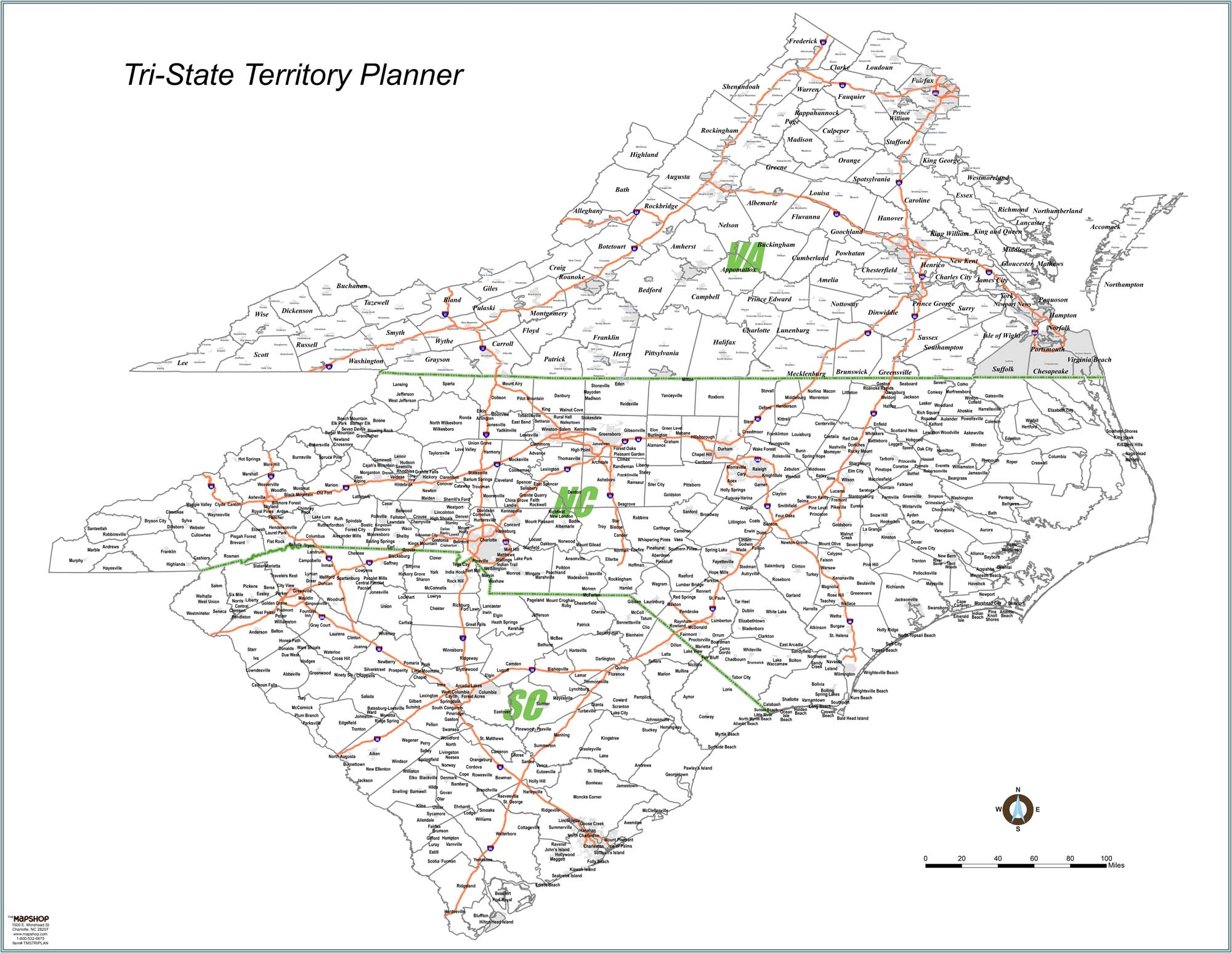 North South Carolina And Virginia Territory Planner Wall Map By MapShop The Map Shop