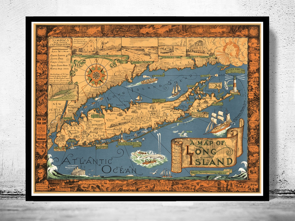 Old Map Of Long Island 1930 Vintage Map Wall Map Print VINTAGE MAPS AND PRINTS