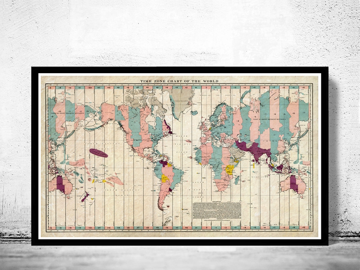 Old World Map Atlas Time Zone Chart Vintage Map Wall Map Print VINTAGE MAPS AND PRINTS
