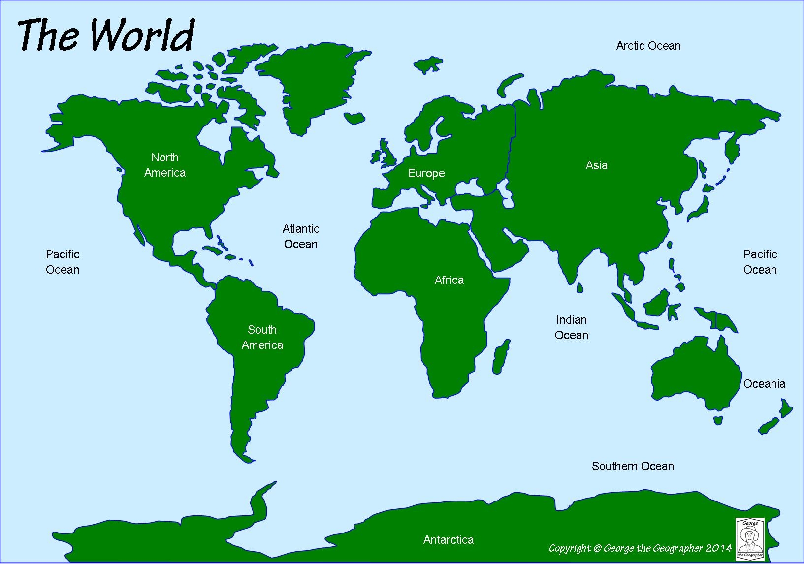 Map Of World Continents And Oceans Printable