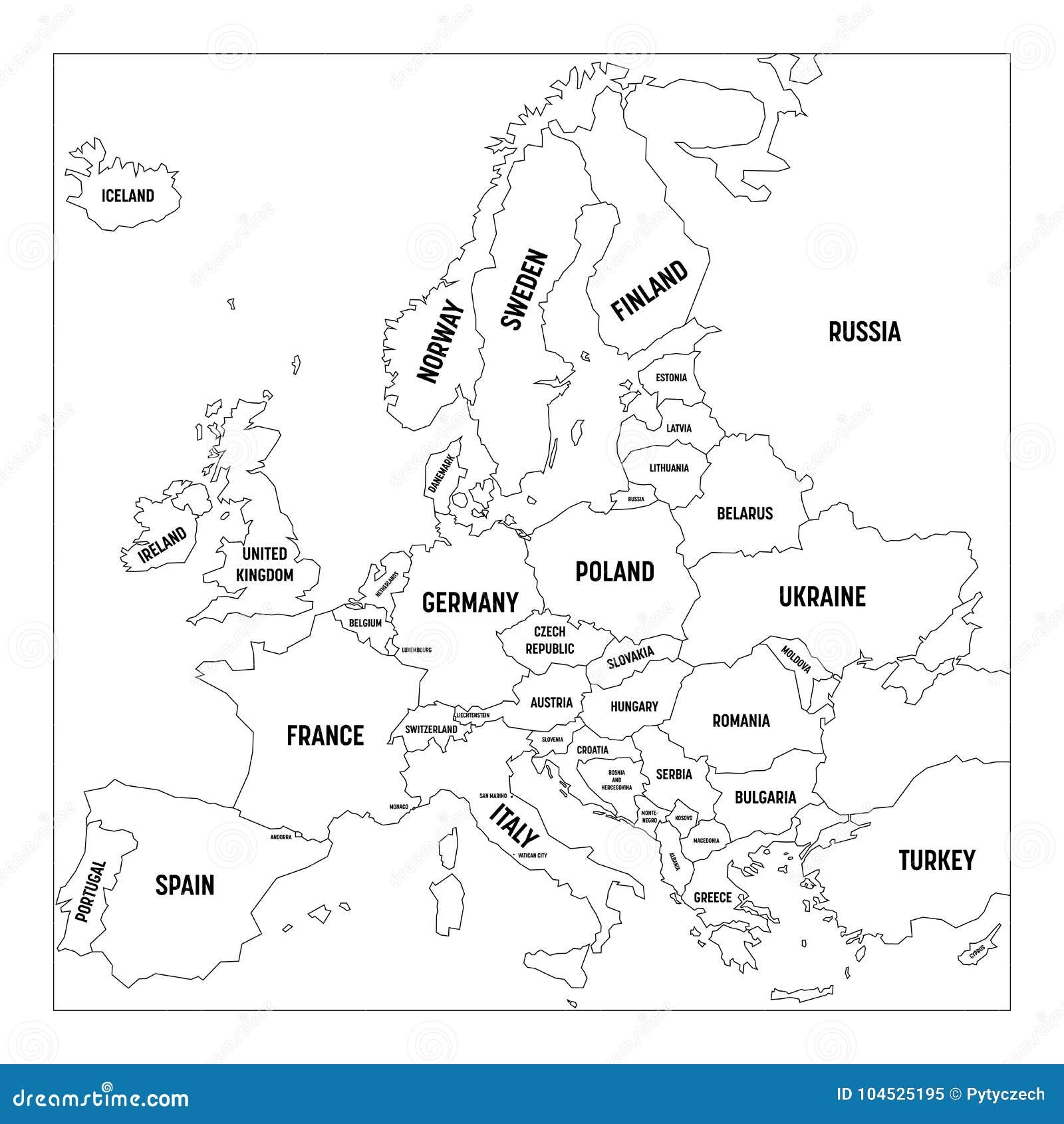Outline Map Of Europe Simplified Wireframe Map Of Black Lined Borders Stock Vector Illustration Of Background Line 104525195