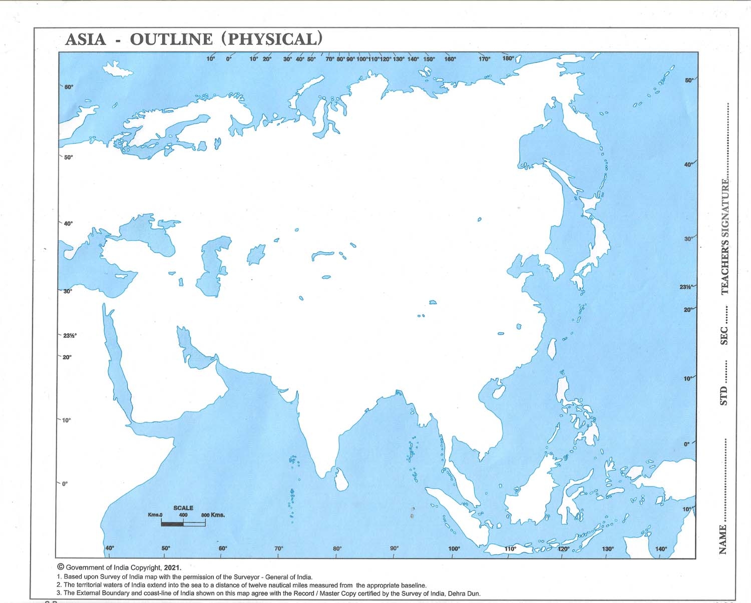 Physical Map Of Asia StationeryDukan