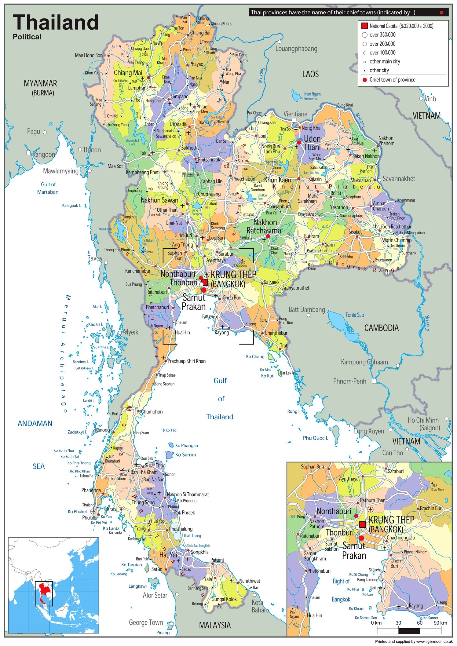 Political Map Of Thailand Size A2 59 4 X 42 Cm Laminated Paper Amazon de Stationery Office Supplies