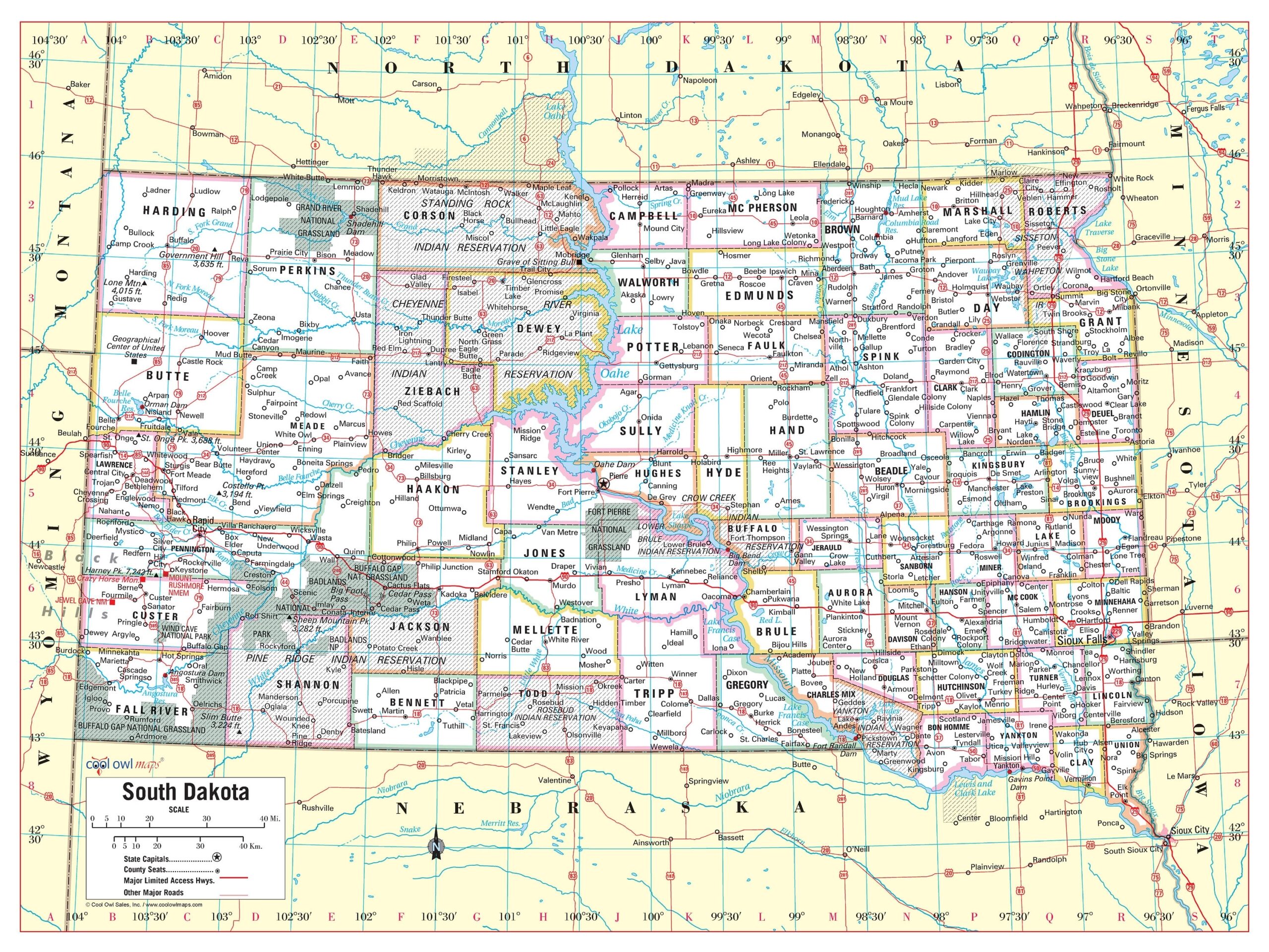 South Dakota Printable Map