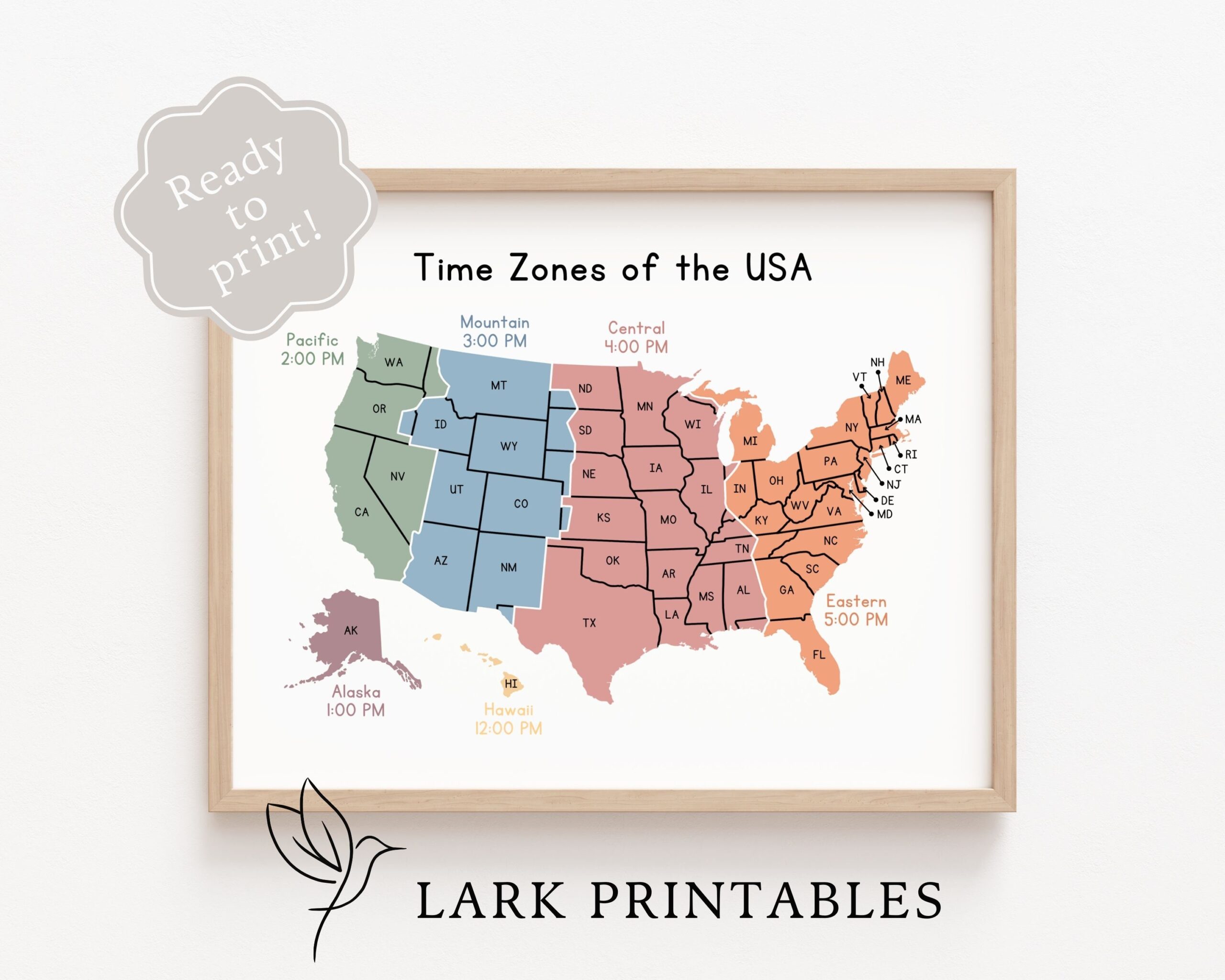 Time Zones Of The USA Map Educational Poster Printable Geography Classroom Wall Decor Montessori Homeschool Resource Time Zone United States Etsy