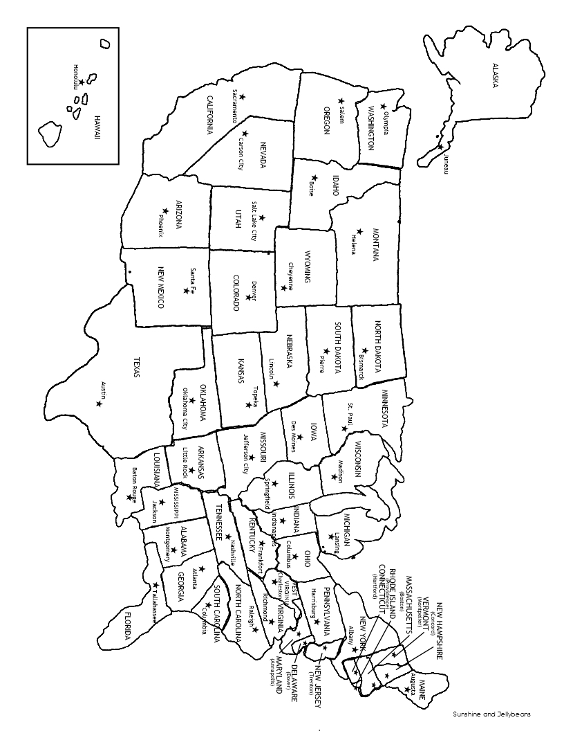 U S States Capitals Labeled And Blank Maps For Study Practice Made By Teachers