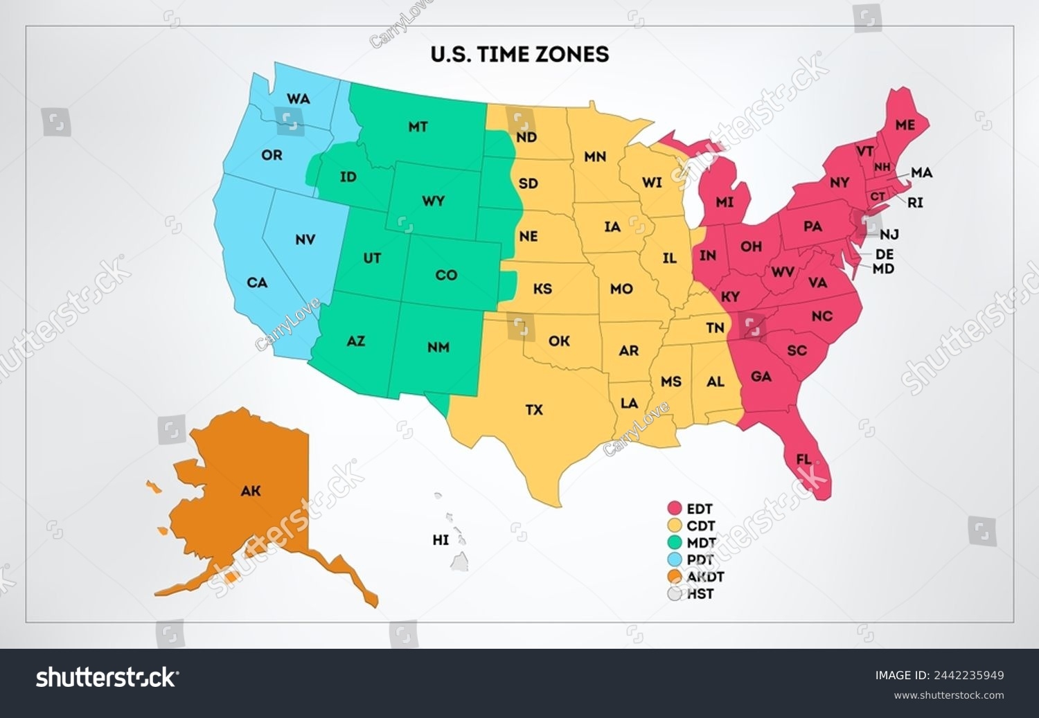 United States Map Time Zones Over 218 Royalty Free Licensable 