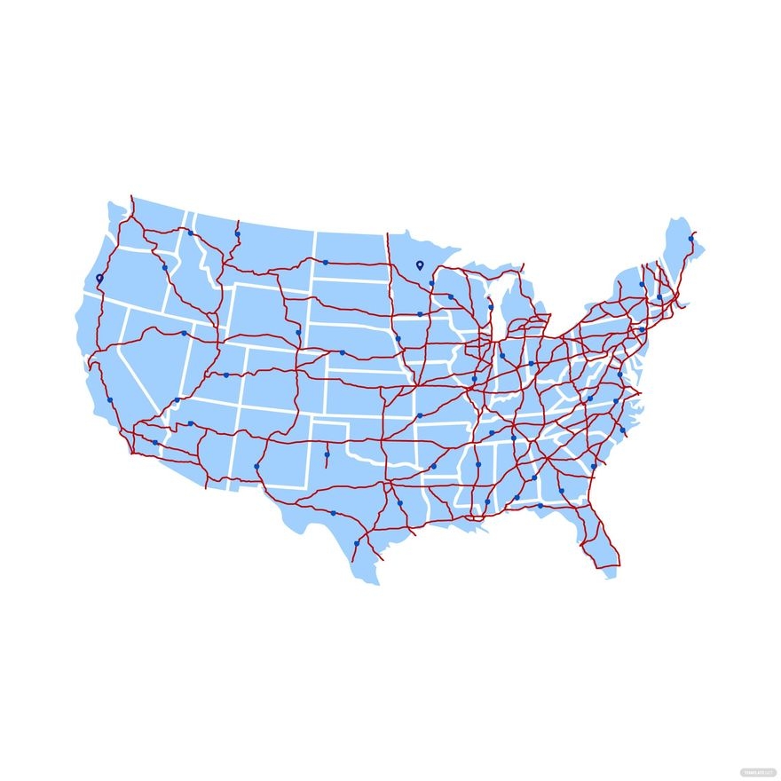 USA Highway Map Vector In Illustrator SVG JPG PNG EPS Download Template