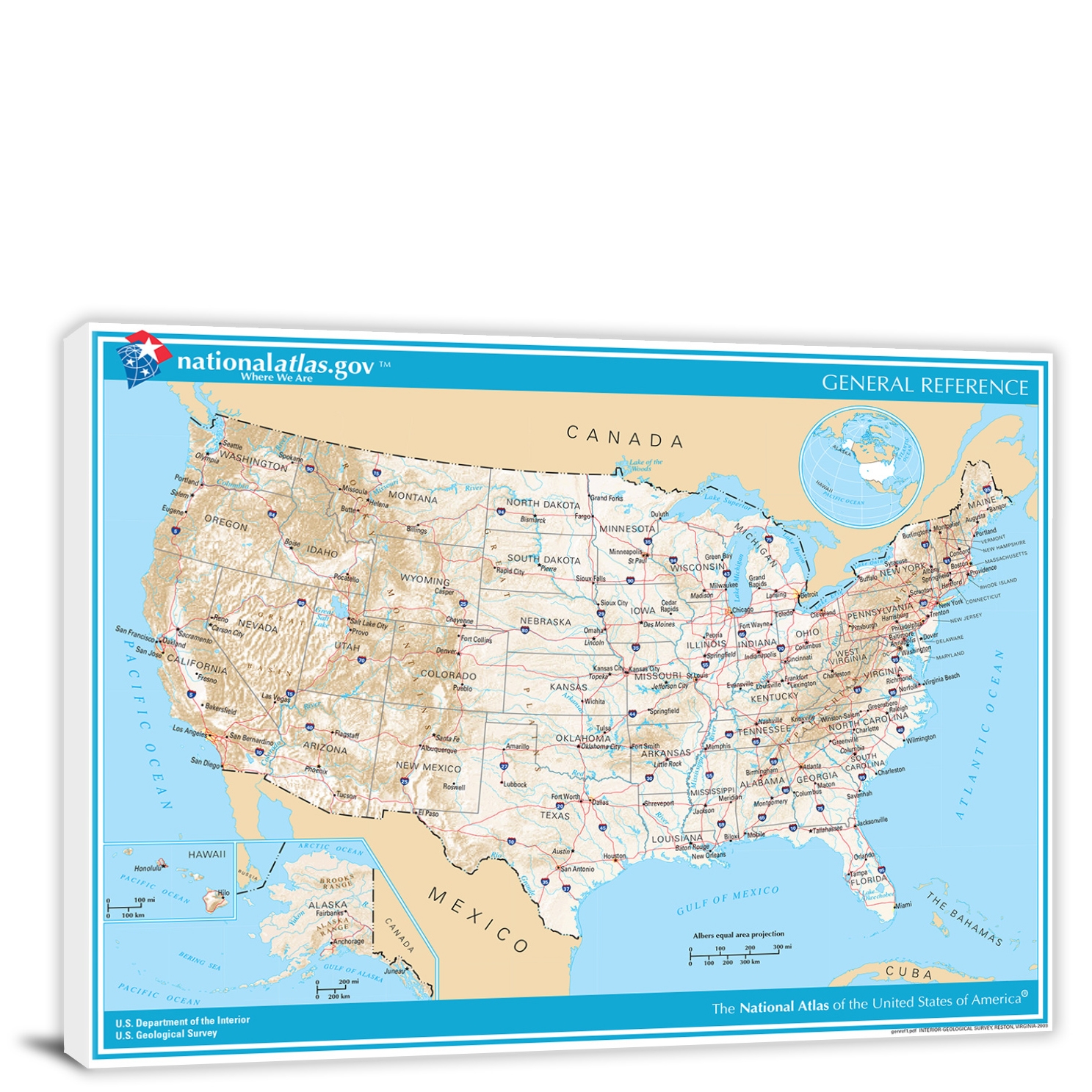 USA National Atlas Reference Map 2022 Canvas Wrap