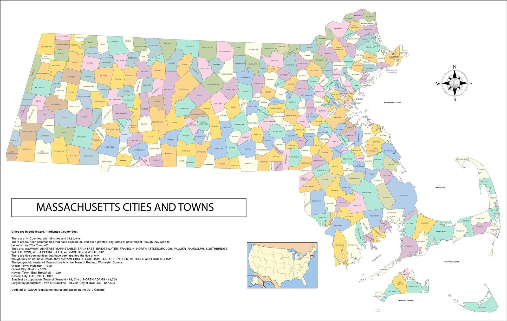 Wall Art Impressions Map Of Massachusetts Cities Towns And County Seats 36x24in Poster Etsy de