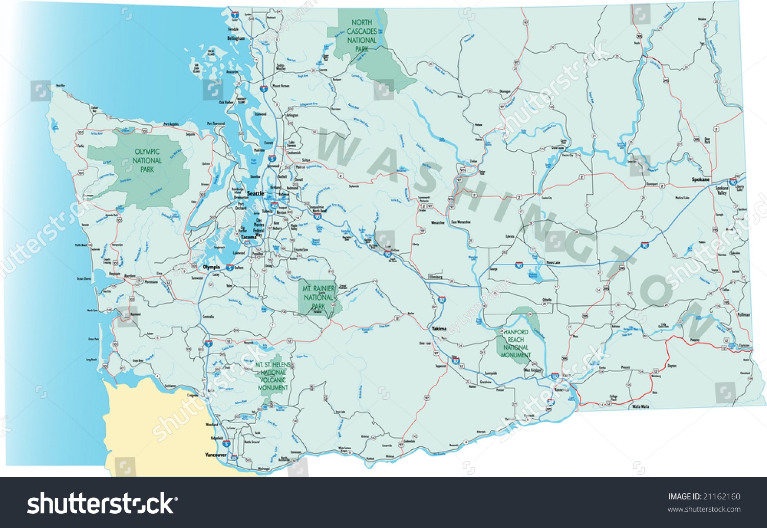 Washington State Road Map Interstates Us Stockillustration 21162160 Shutterstock