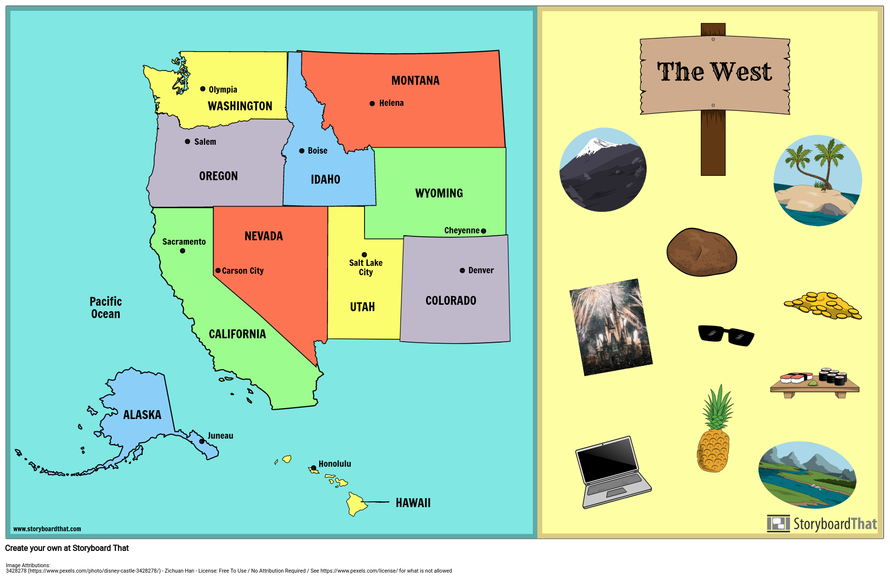 West States And Capitals West Region Map Study Guide