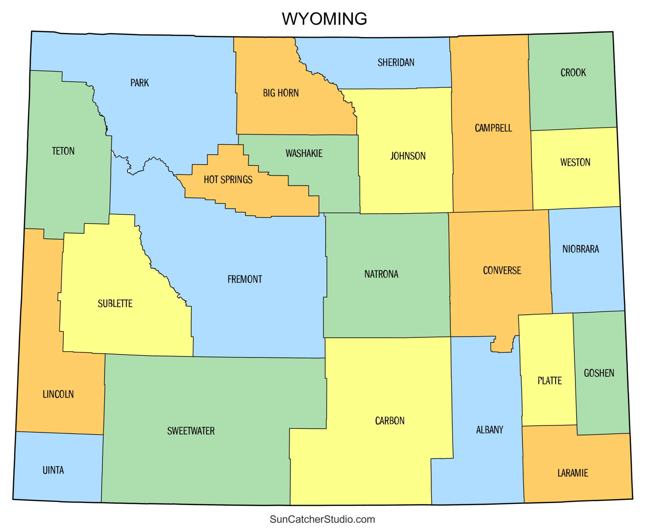 Wyoming County Map Printable State Map With County Lines Free 